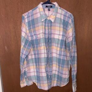 Chaps Women’s  Pastel Plaid Button Down Shirt XL